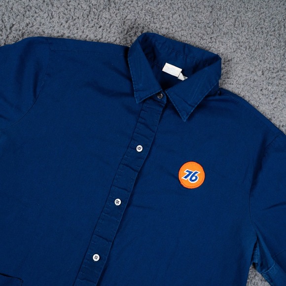 VTG Union 76 Shirt Mens XL Blue Button Up Attendent Short Sleeve Made in‎ USA - Picture 2 of 9